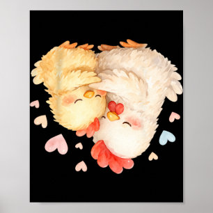 Poster Poulet aquarelle mignon serrant doucement _1