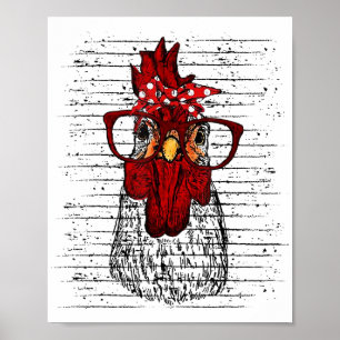 Poster Poulet avec bandeau bandana et lunettes mignon