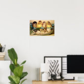 POSTER POULET AVEC FLEURS DANS OEUF DE PÂQUES (Bureau à domicile)