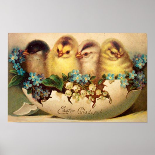 POSTER POULET AVEC FLEURS DANS OEUF DE PÂQUES (Devant)