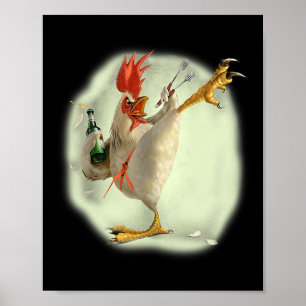 Poster Poulet Bière Karate Kick Cool Poulet Drôle Chicke
