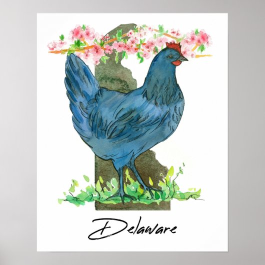Poster Poulet Blue Hen forme de l'État du Delaware (Devant)