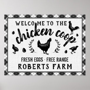 Poster Poulet Coop Hen Black Buffalo Check Plaid Pays