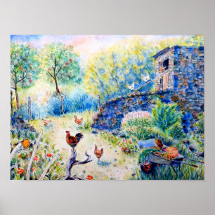 Poster Poulet d'aquarelle et Maison de Hen