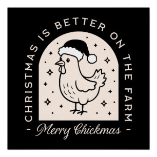 Poster Poulet drôle de Noël ferme jeux de mots fantaisist
