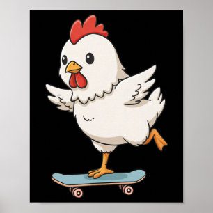 Poster Poulet drôle de patineur skateboard Llerina Zoo ga