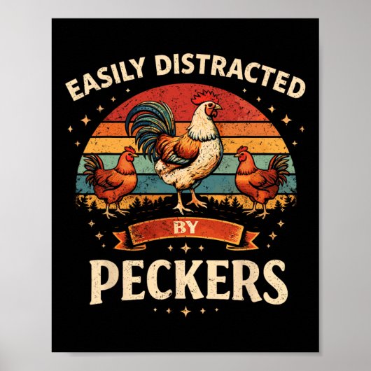 Poster Poulet Drôle Facilement Distrait Par Les Becs Ferm (Devant)