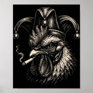 Poster Poulet drôle fumant une cigarette Mème Coq Jeste