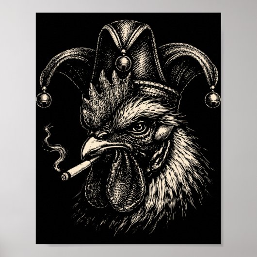 Poster Poulet drôle fumant une cigarette Mème Coq Jeste (Devant)