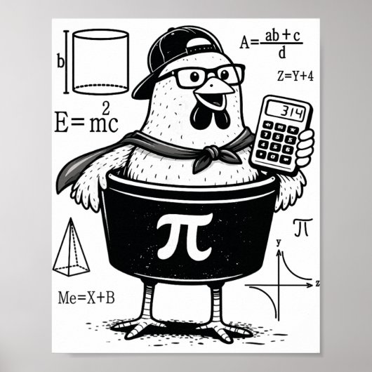 Poster Poulet drôle tenant une calculatrice Prof de maths (Devant)