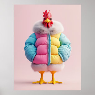Poster Poulet élégant dans une veste matelassée d'hiver c