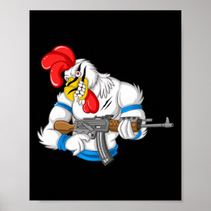 Poster Poulet en colère dessin animé arme Coq drôle pisto
