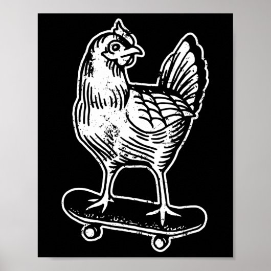 Poster Poulet en Skateboard Mème Internet (Devant)