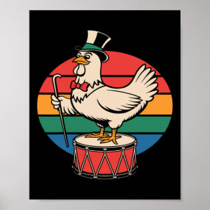 Poster Poulet Fantaisie sur Tambour Rétro Arc-en-Ciel Mar