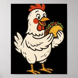 Poster Poulet mangeant un taco _1
