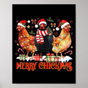 Poster Poulet Noël Joyeux Chickmas Chapeau de Père Noël F