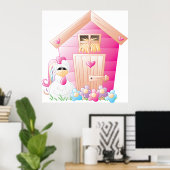 Poster Poulet Rose Coop Et Fleurs (Bureau à domicile)