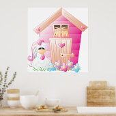 Poster Poulet Rose Coop Et Fleurs (Cuisine)