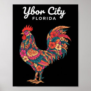 Poster Poulet Ybor City Coq Tropical, Floral Floride