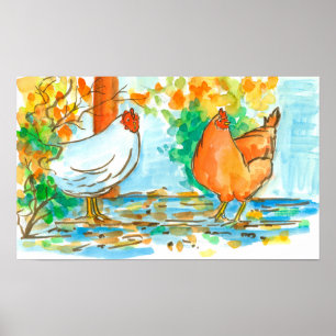 Poster Poulets amis poules oiseaux ferme animal