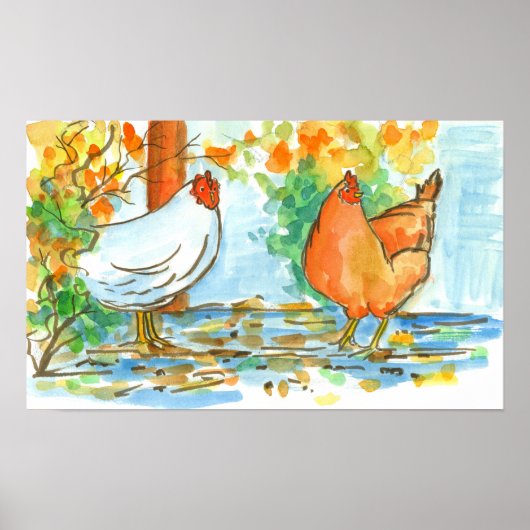 Poster Poulets amis poules oiseaux ferme animal (Devant)