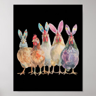Poster Poulets de Pâques drôles Oreilles de lapin Printem