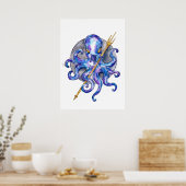 Poster Poulpe avec Trident Aquarelle (Cuisine)