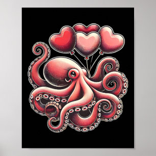 Poster Poulpe de la Saint-Valentin avec cœur Lloons Poulp