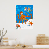 Poster Poulpe mignon aquatique océan Chambre Enfants Étoi (Cuisine)