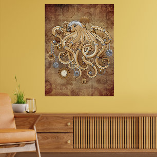 Poster Poulpe Steampunk Rétro Fantastique Mécanique