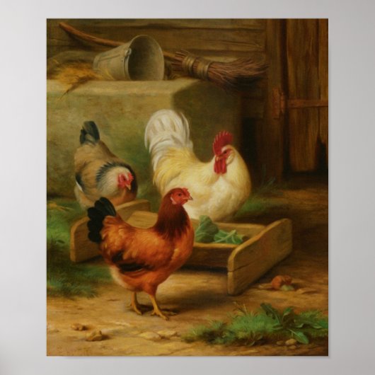 Poster Poultry Feeding in a Barn (Devant)