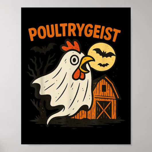 Poster Poultrygeist Funky Chicken Ghost Halloween Pun Des (Devant)