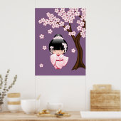 Poster Poupée blanche Kimono Kokeshi - mignonne Geisha Gi (Cuisine)