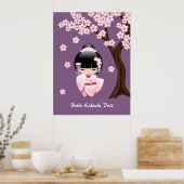 Poster Poupée blanche Kimono Kokeshi - mignonne Geisha Gi (Cuisine)