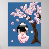 Poster Poupée blanche Kimono Kokeshi - mignonne Geisha Gi (Devant)