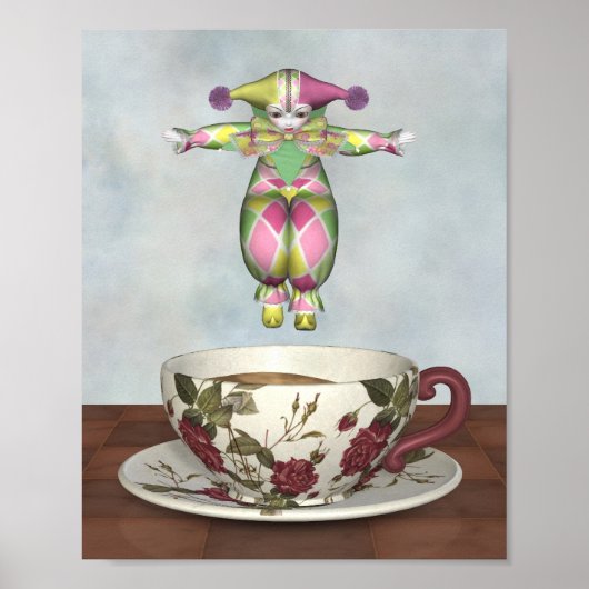 Poster Poupée clown Pierrot Jumer dans une tasse de thé (Devant)