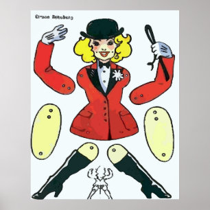 Poster Poupée en papier, femme cavalière équestre