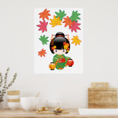 Poster Poupée Kokeshi d'automne - Fille Geisha en Kimono (Cuisine)