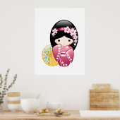 Poster Poupée Kokeshi Printemps - Cute Japonaise Geisha G (Cuisine)