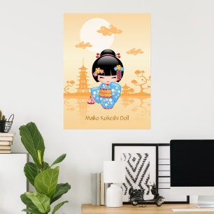 Poster Poupée Maiko Kokeshi - Cute Japonaise Geisha Girl