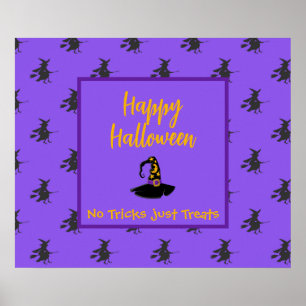Poster Poupée noire Halloween sorcières casquette broomst
