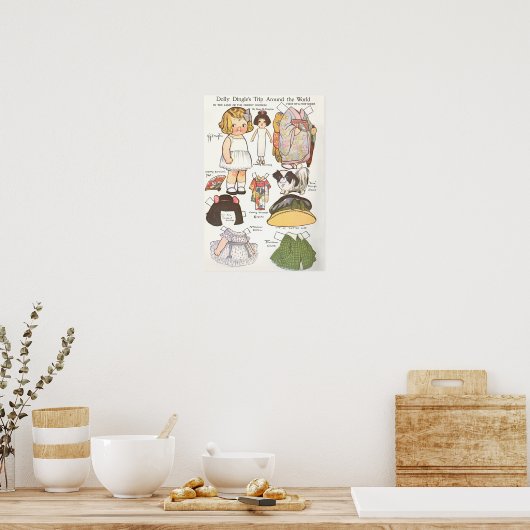 Poster Poupée papier vintage (Cuisine)