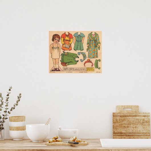 Poster Poupée papier vintage (Cuisine)