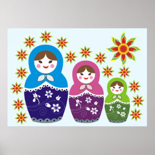 Poster Poupée Russe Matryoshka Dans Les Tournesols Affich