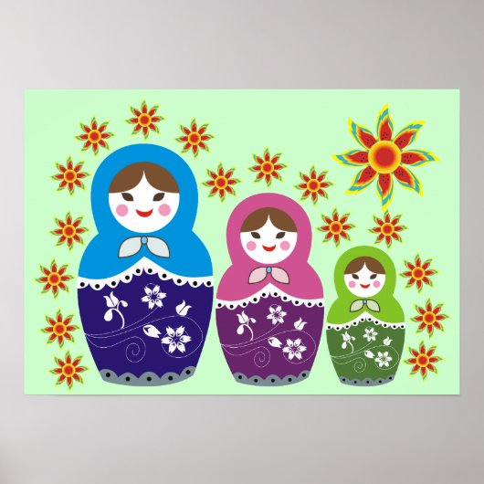 Poster Poupée Russe Matryoshka Dans Les Tournesols Affich (Devant)