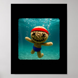Poster Poupée Vaudou Plongeant Sous L'eau Océan Plongeur
