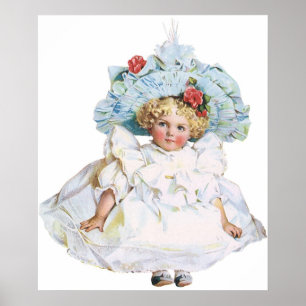 Poster Poupée vintage de fille victorienne, Casquette de