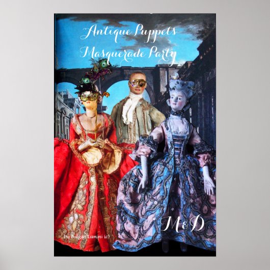 POSTER POUPÉES ANTIQUES THÈME DE FÊTE COSTUMÉE MONOGRAMME (Devant)
