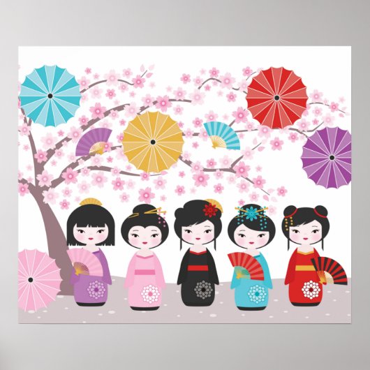 Poster Poupées japonaises Kokeshi (Devant)