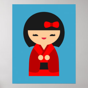 Poster Poupées japonaises Red Kokeshi